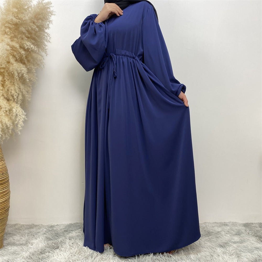 Modest Muslim Stretch Sleeve Front Zipper A-shaped Swing Pendulum Abaya (MA175)