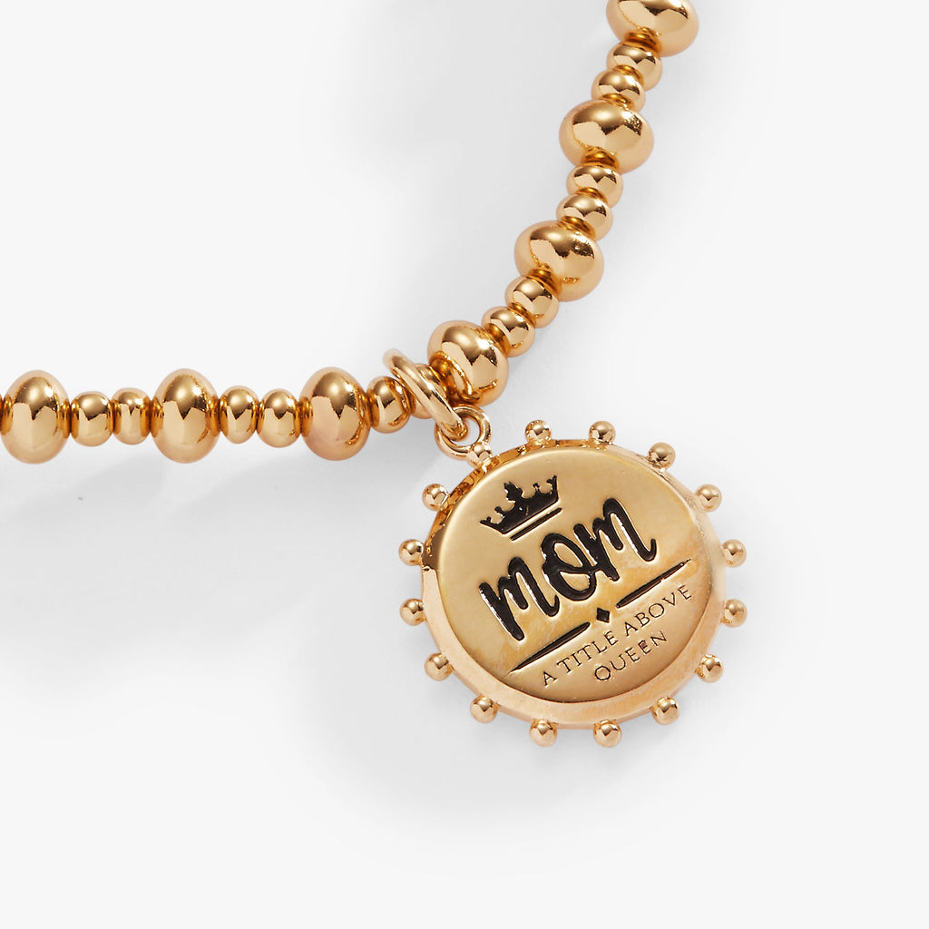 'Mom, A Title Above Queen' Beaded Stretch Charm Bracelet