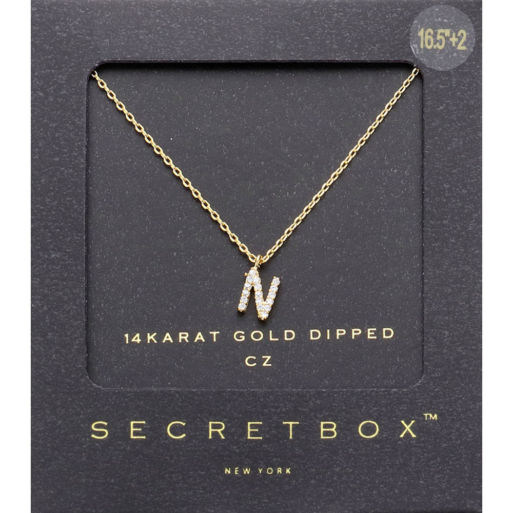 -N- Secret Box 14K Gold Dipped Cubic Zirconia Initial Monogram Pendant Necklace
