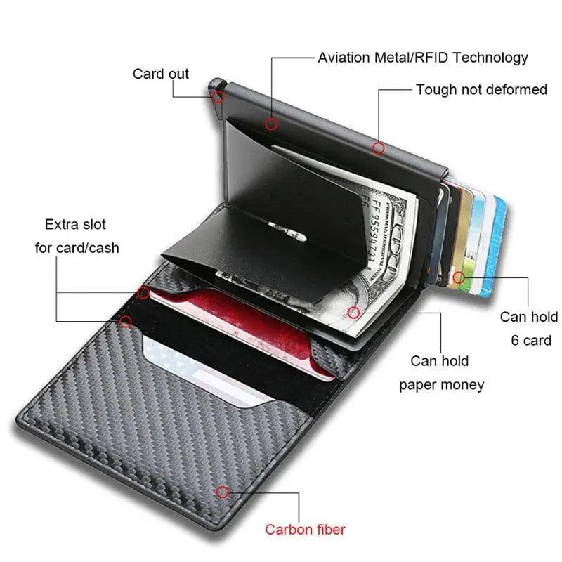 New Carbon Fiber Card Holder Wallets Luxury Men  Black Magic Leather Cool Slim Mini Wallet Small Money Bag Male Purses Magnet Closure Wallet
