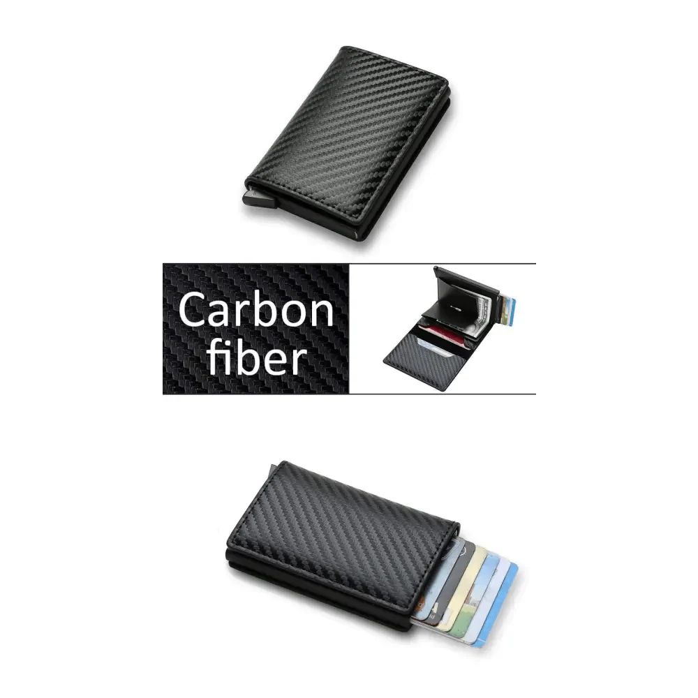 New Carbon Fiber Card Holder Wallets Luxury Men  Black Magic Leather Cool Slim Mini Wallet Small Money Bag Male Purses Magnet Closure Wallet