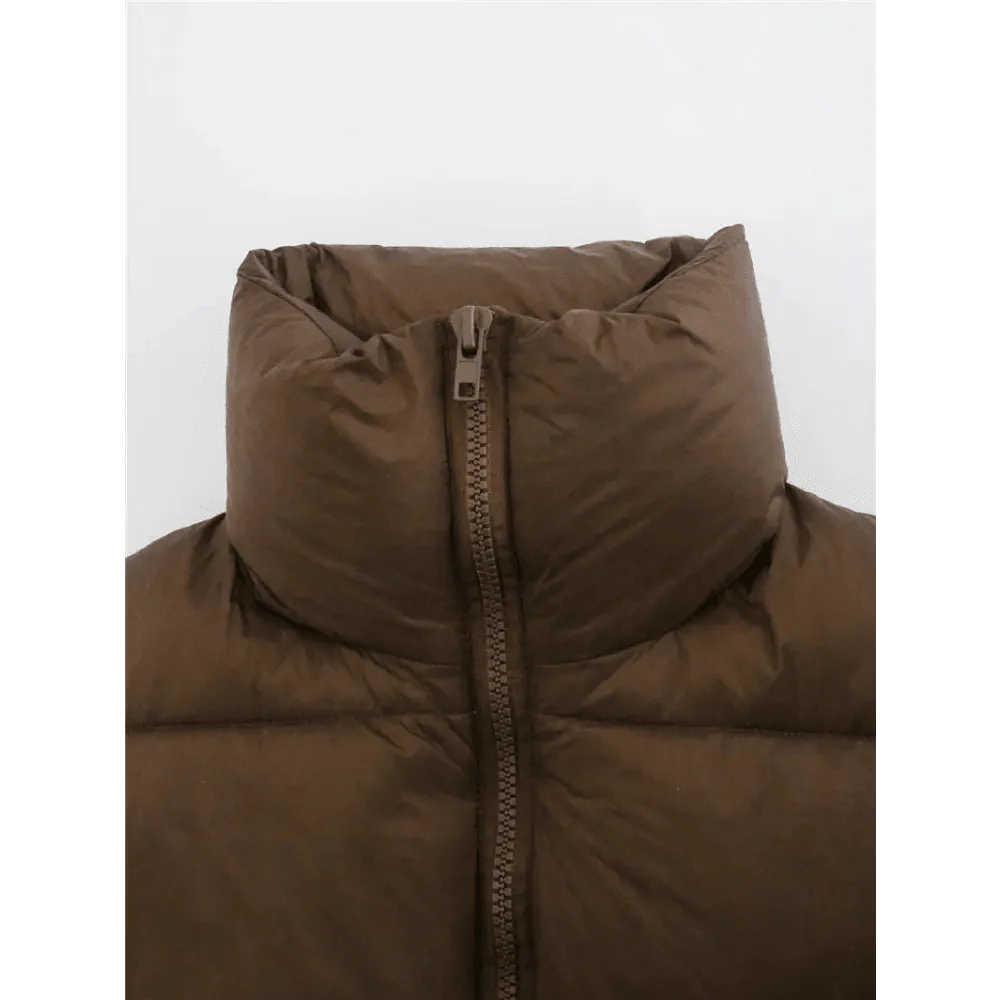 New Chic Lady Fashionable Women's Casual High Collar In Coffee Color Short Outwear Zippers Sleeveless Jackets Vest