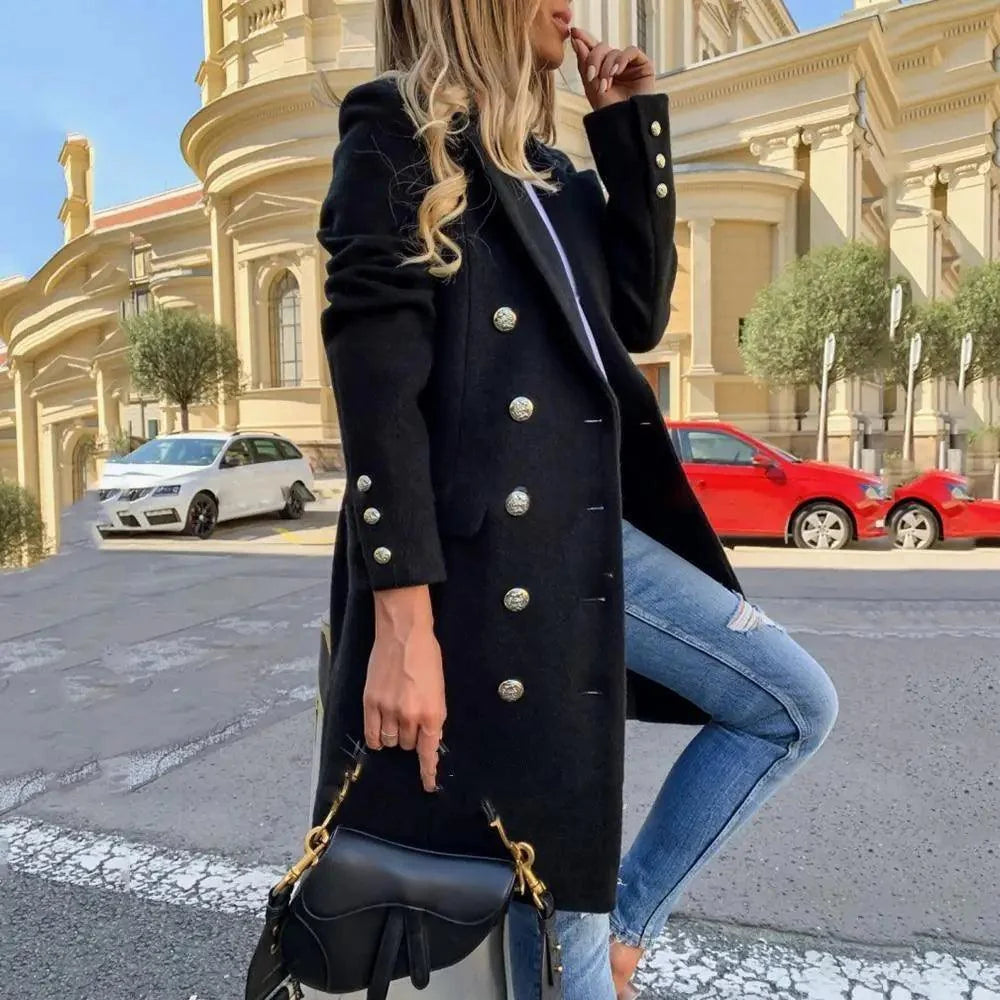 New Dazzling Faux Wool Blends Women's Long Coats Collar Double Breasted Vintage Elegant Lady Plus Size Jackets Winter Outerwear