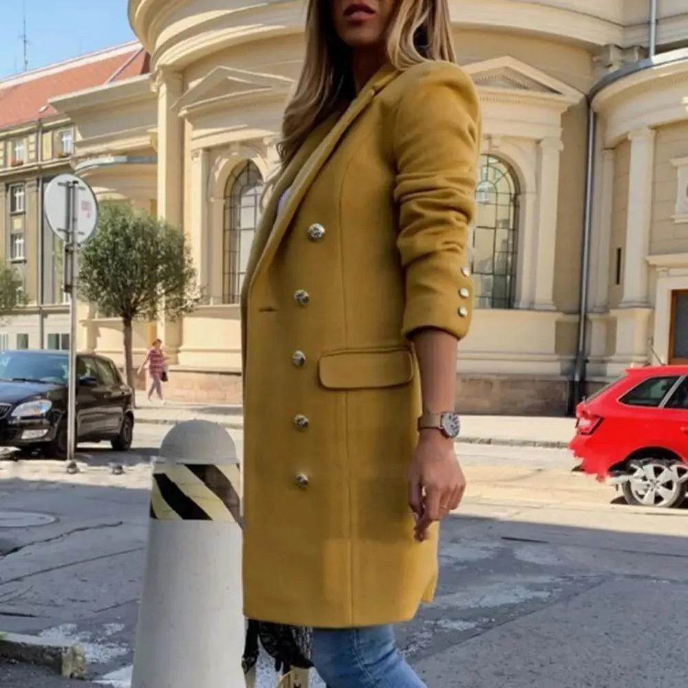New Dazzling Faux Wool Blends Women's Long Coats Collar Double Breasted Vintage Elegant Lady Plus Size Jackets Winter Outerwear