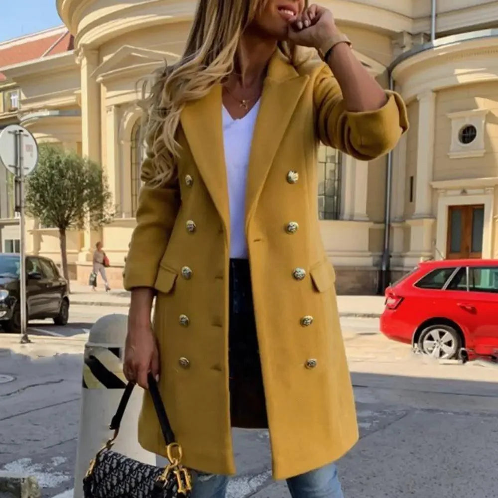 New Dazzling Faux Wool Blends Women's Long Coats Collar Double Breasted Vintage Elegant Lady Plus Size Jackets Winter Outerwear