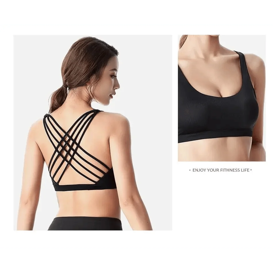 New Elegance Fitness Sports Bra for Women Push Up Wirefree Padded Crisscross Strappy Running Gym Training Workout Yoga Underwear Crop Tops