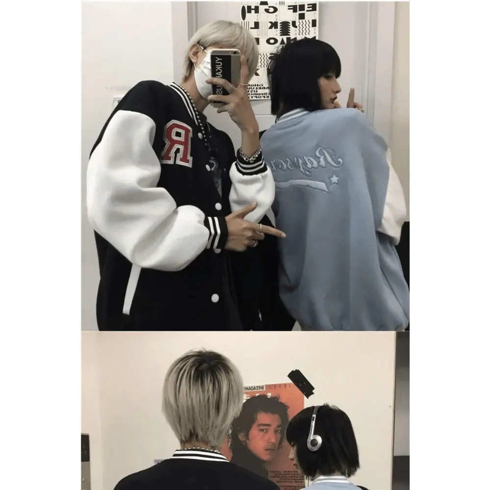 New Elegance Spring Autumn Coat Baseball Bomber Jacket Loose Letter R Men Women Couples Tops Plus Size Jackets Streetwear