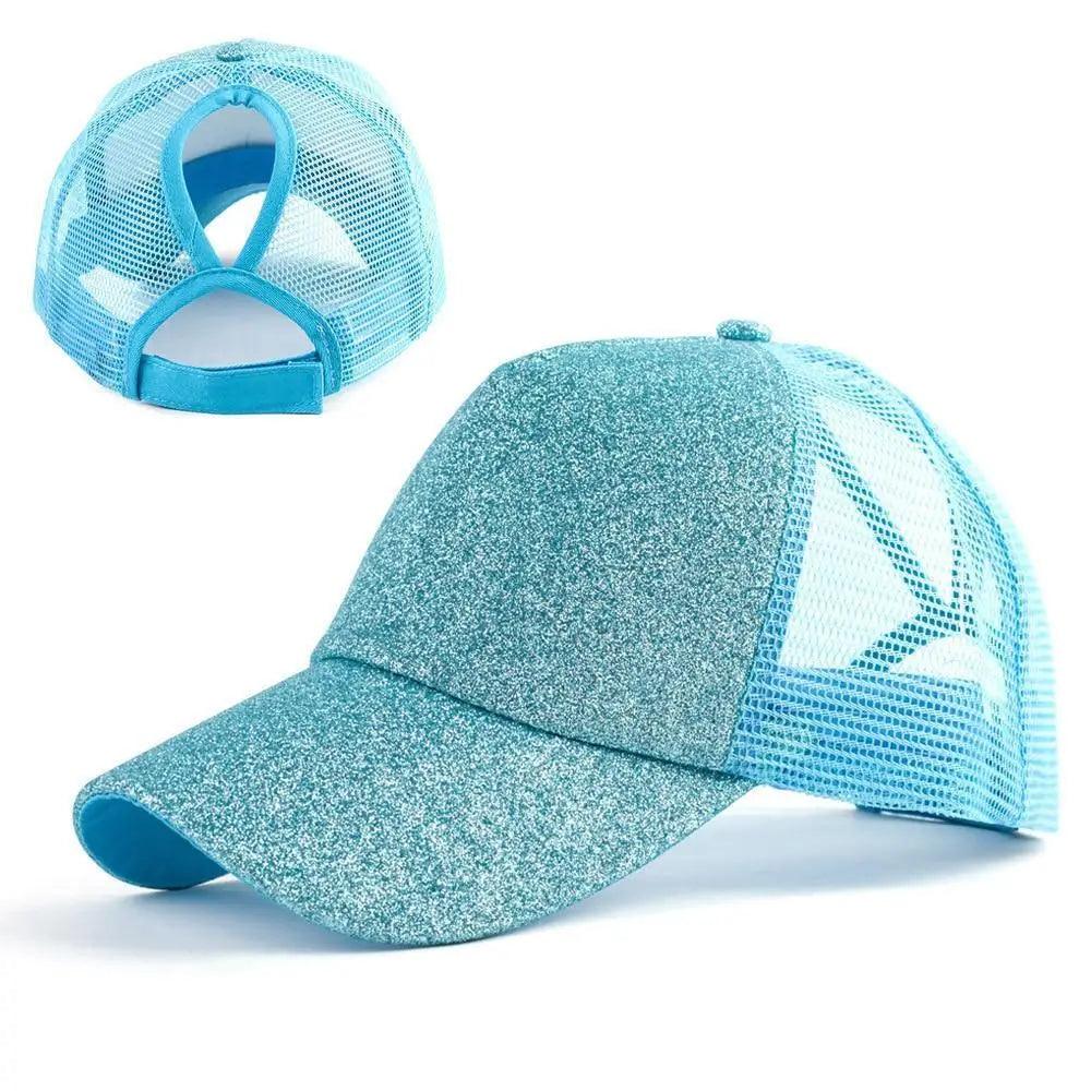 New Elegant Glitter Ponytail Baseball Caps Sequins Shining High Quality Fashionable Cap For Womens Messy Bun Adjustable Snapback Hip Hop Hat