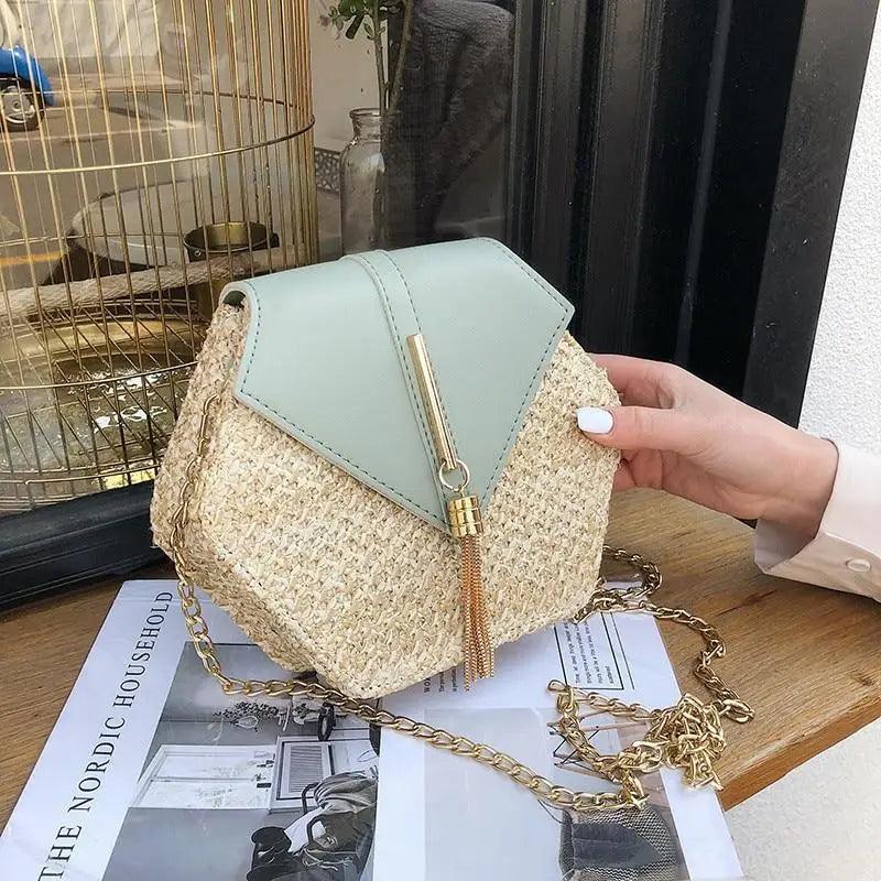 New Famous Mulit Style Straw+leather Handba For Women And Girls  New Fashion Summer Bag Handmade Woven Beach Circle Shoulder Bag