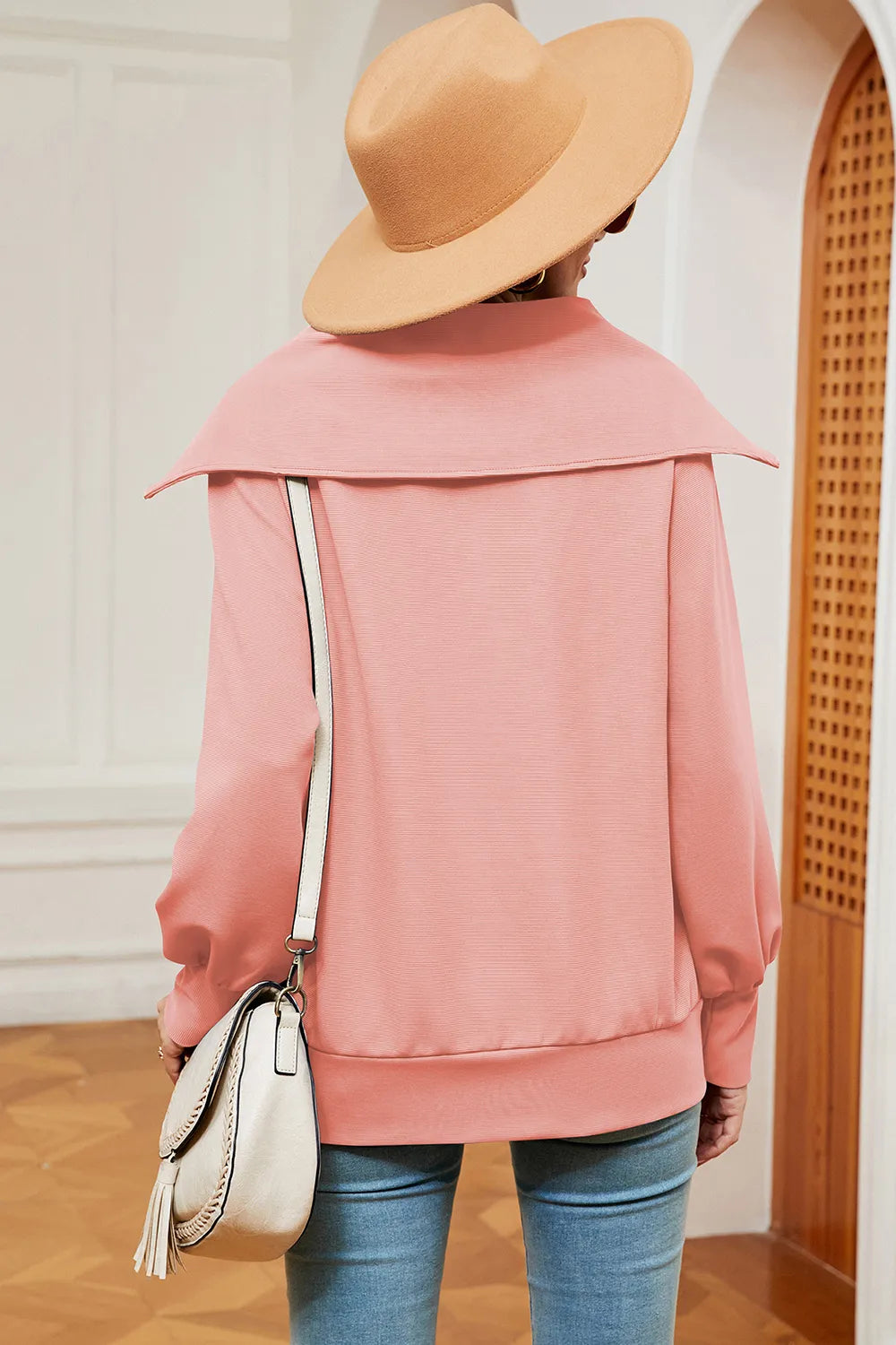 New long sleeved zipper lapel shawl pullover hoodie for women