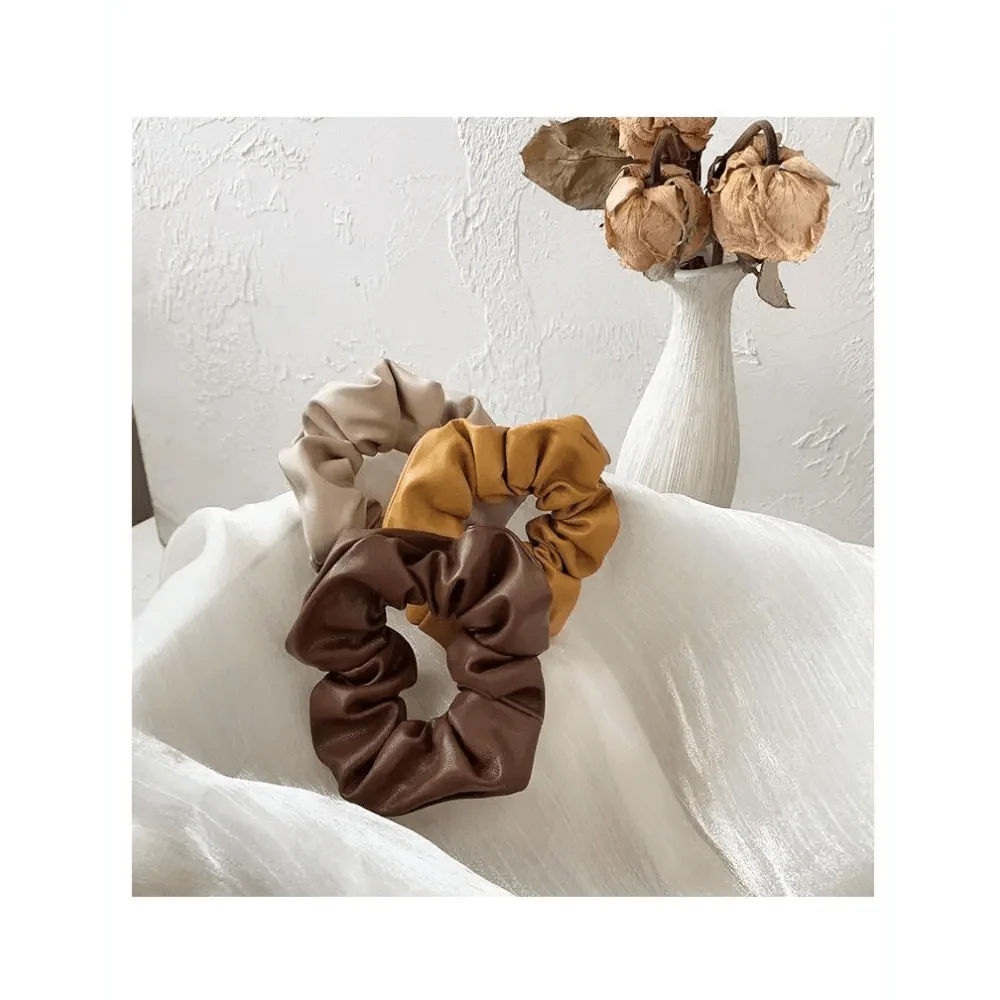 New Red PU Leather Hair Tie Autumn Large Girls Winter Comfortable Ponytail Hair Bands Strong Elastic Grip Women Hair Accessories