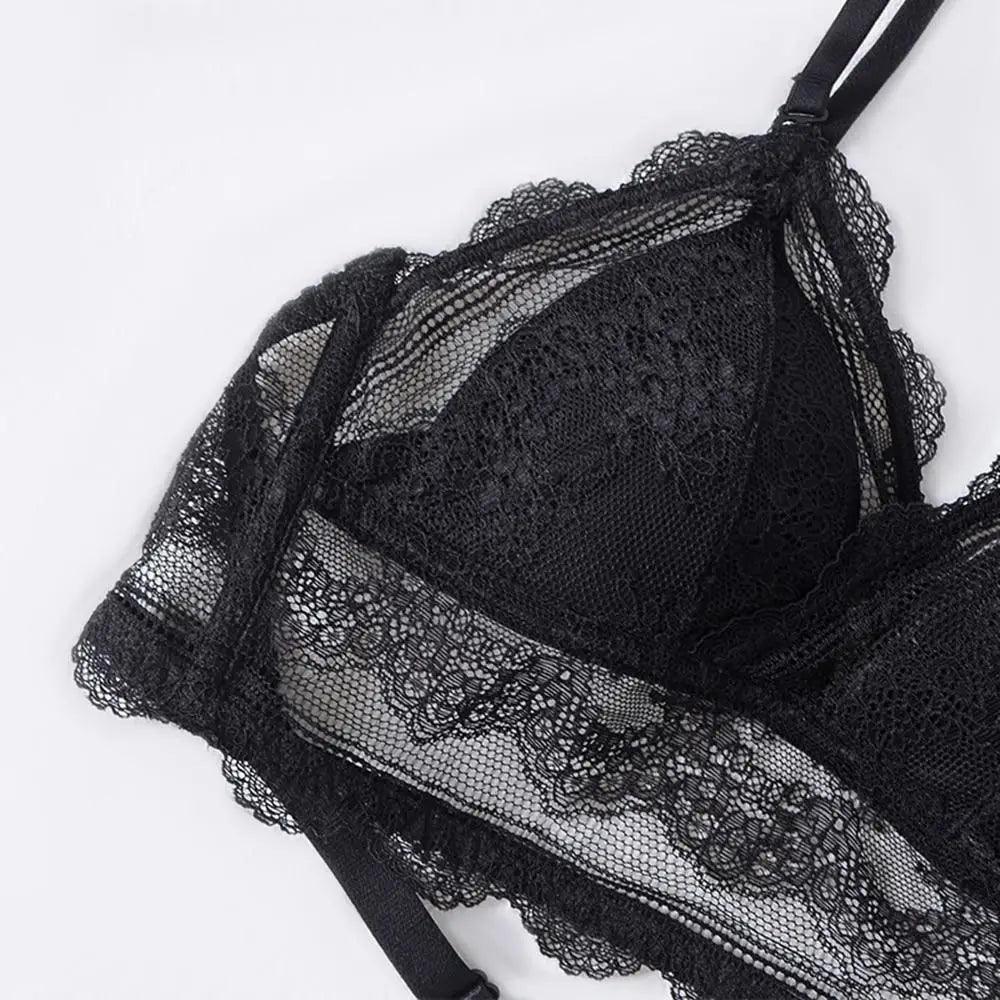 New Splendid French Style Lingerie Soft Bralette Deep V Lace Wireless Triangular Padded Cups Backless Bra
