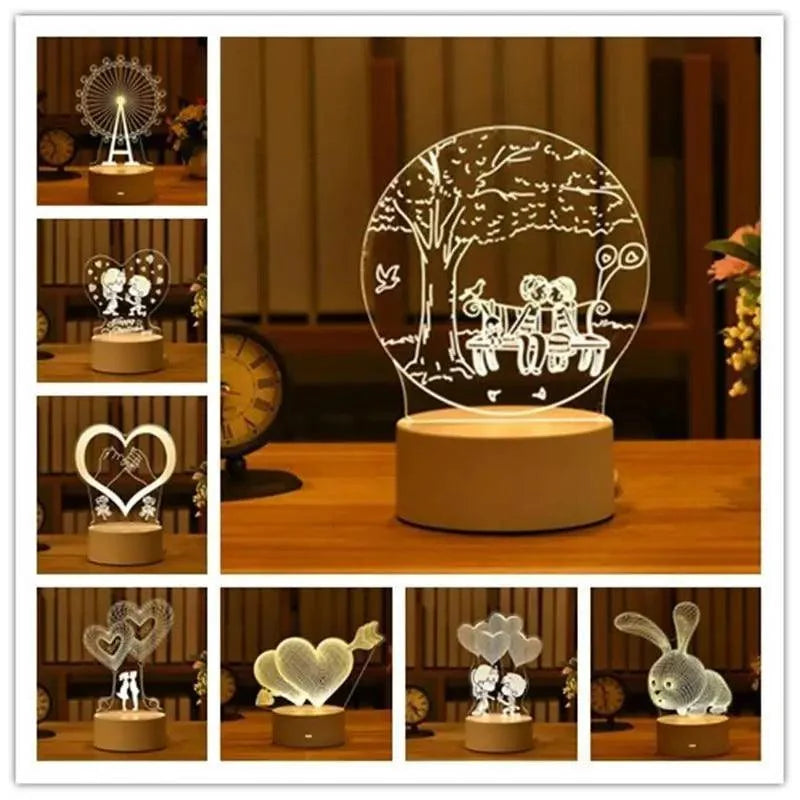 New Sterlling Romantic Love 3D Lamp Heart-shaped Balloon Acrylic LED Night Light Decorative Table Lamp Valentine's Day Sweetheart Wife's Gift
