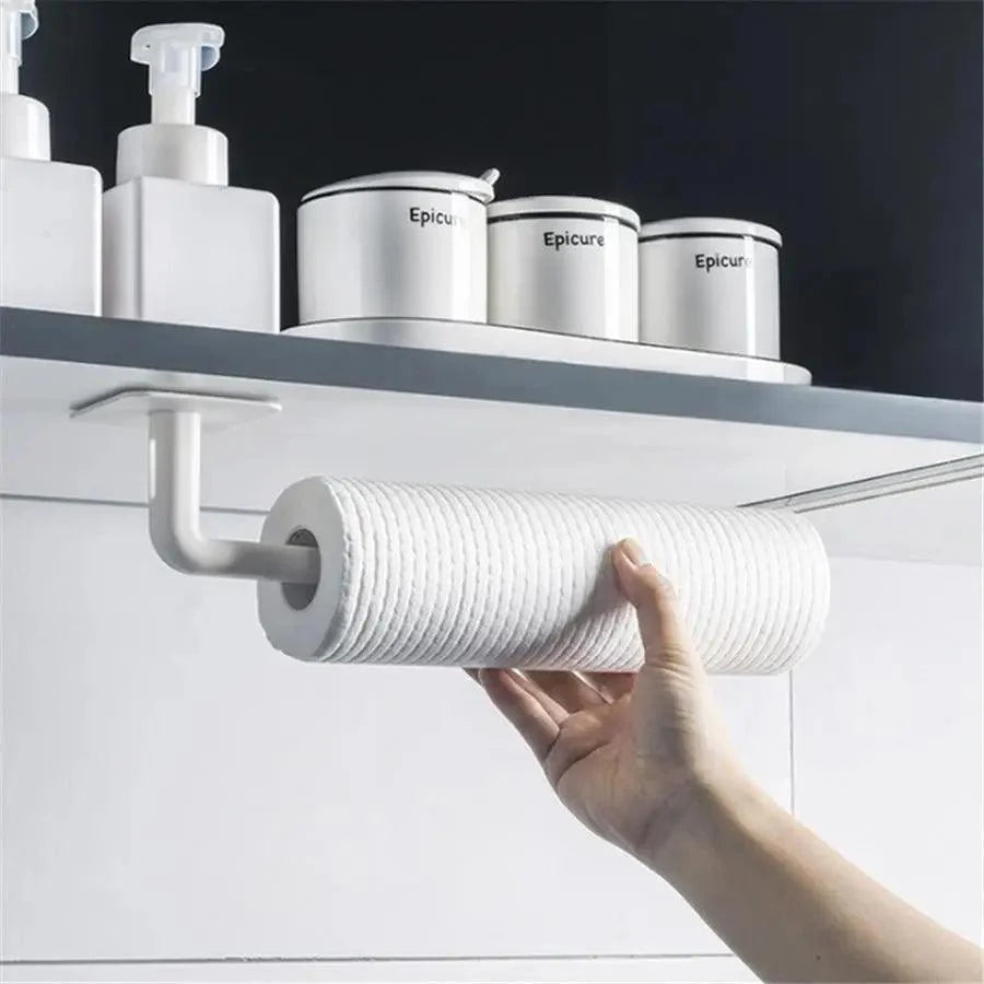 New Vigorous 1Pc Kitchen Self-adhesive Accessories Under Cabinet Paper Roll Rack Towel Holder Tissue Hanger Storage Rack for Bathroom Toilet