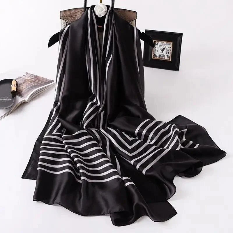 New Women Autumn Winter Fashion Silk Scarf Shawl Beach Headband Female Casual Wear Beach Friendly Spring Silk Scarf Flower Print Silk Scarves Shawls and Wraps Long Size Beach Stoles