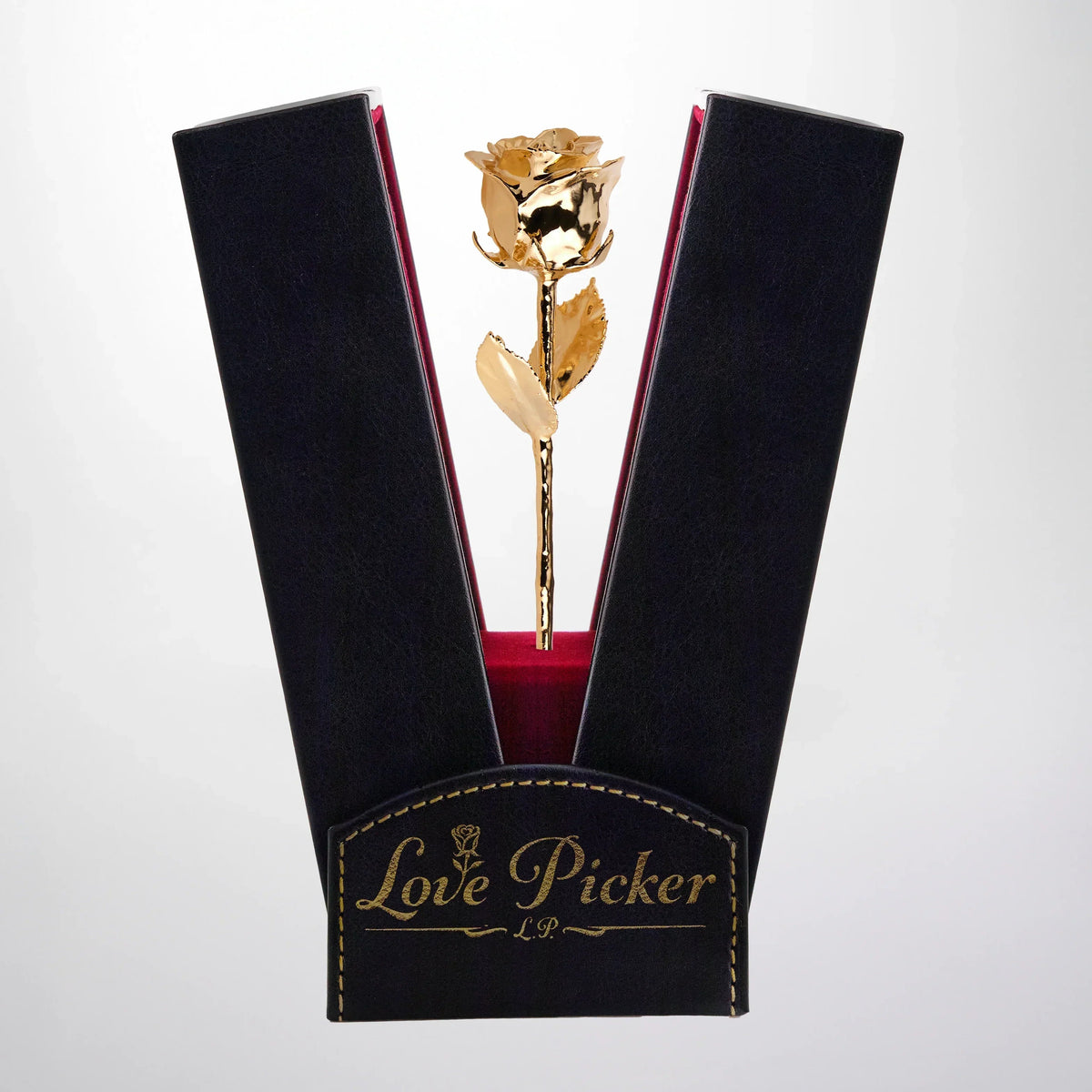 24K Gold Dipped Rose 7" In Onyx Luxury Black vegan Leather Gift Box