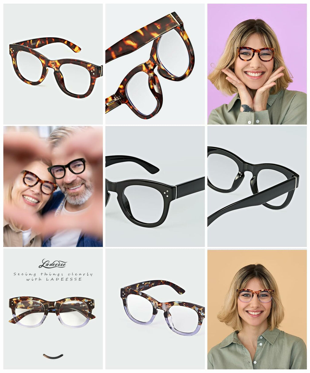 LADEESSE 3 Pack Oprah Style Reading Glasses +2.50 Blue Light Blocking