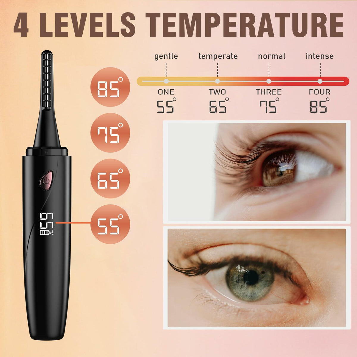 Sawjay Heated Eyelash Curler USB-C Rechargeable 4 Temp Settings Black
