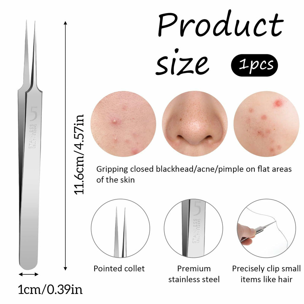 Bewudy 3Pc Stainless Steel Blackhead Remover Tweezers Kit Precision Tool