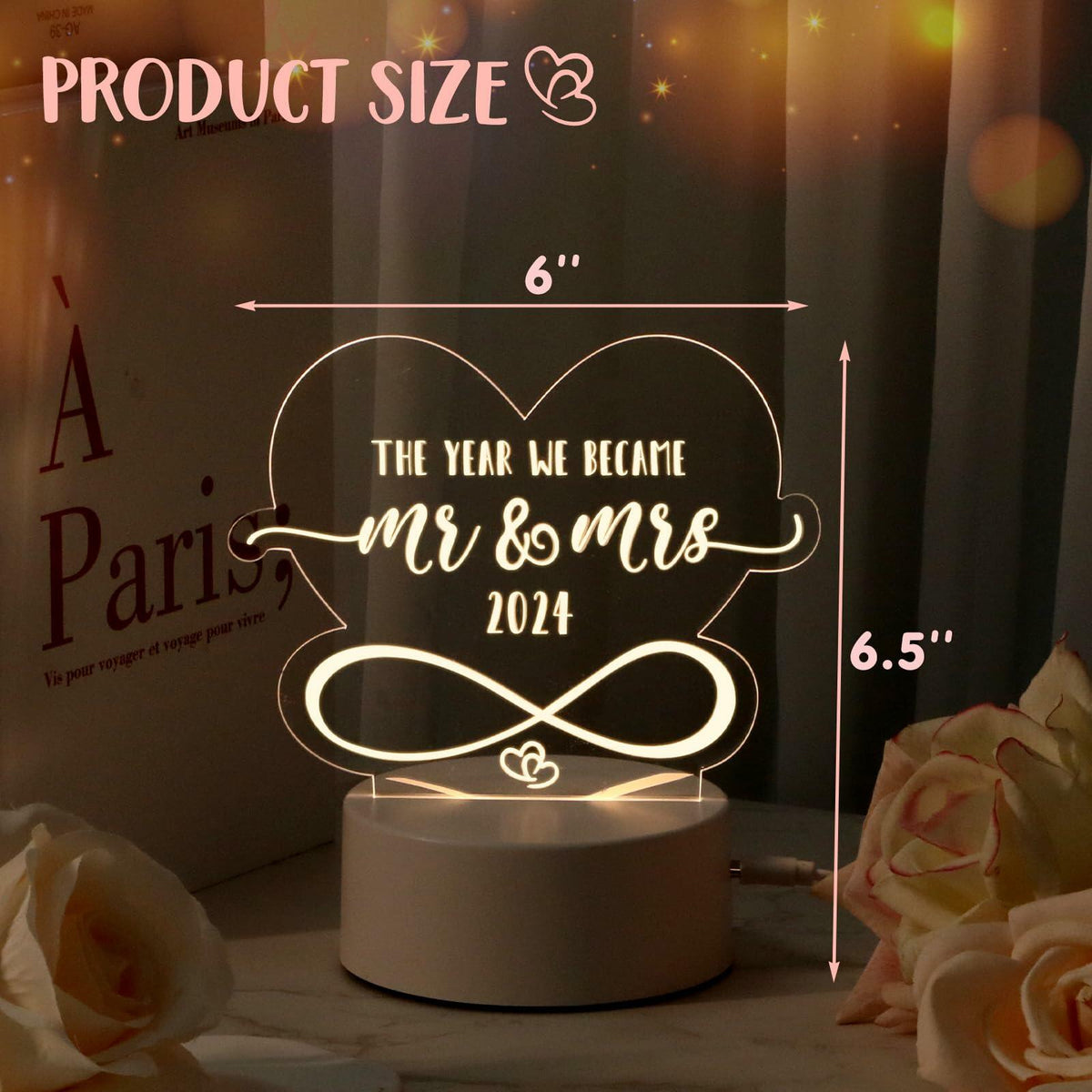 Percozzi Night Light LED Mr and Mrs Wedding Gift 2024 Couples Decor