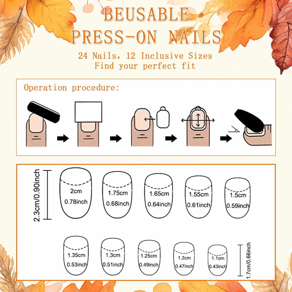 Fall Press On Nails 24Pc Short Square Pumpkin Plaid Design Stick Glue