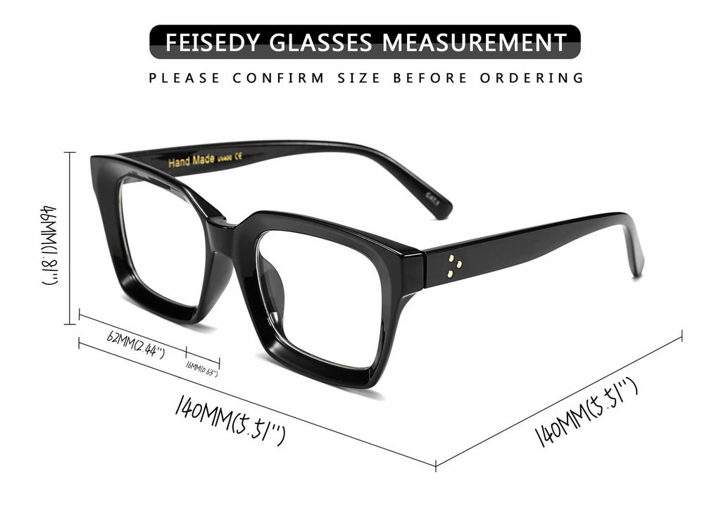 FEISEDY B2461 Square Thick Eyeglasses Frame Classic Unisex Eyewear