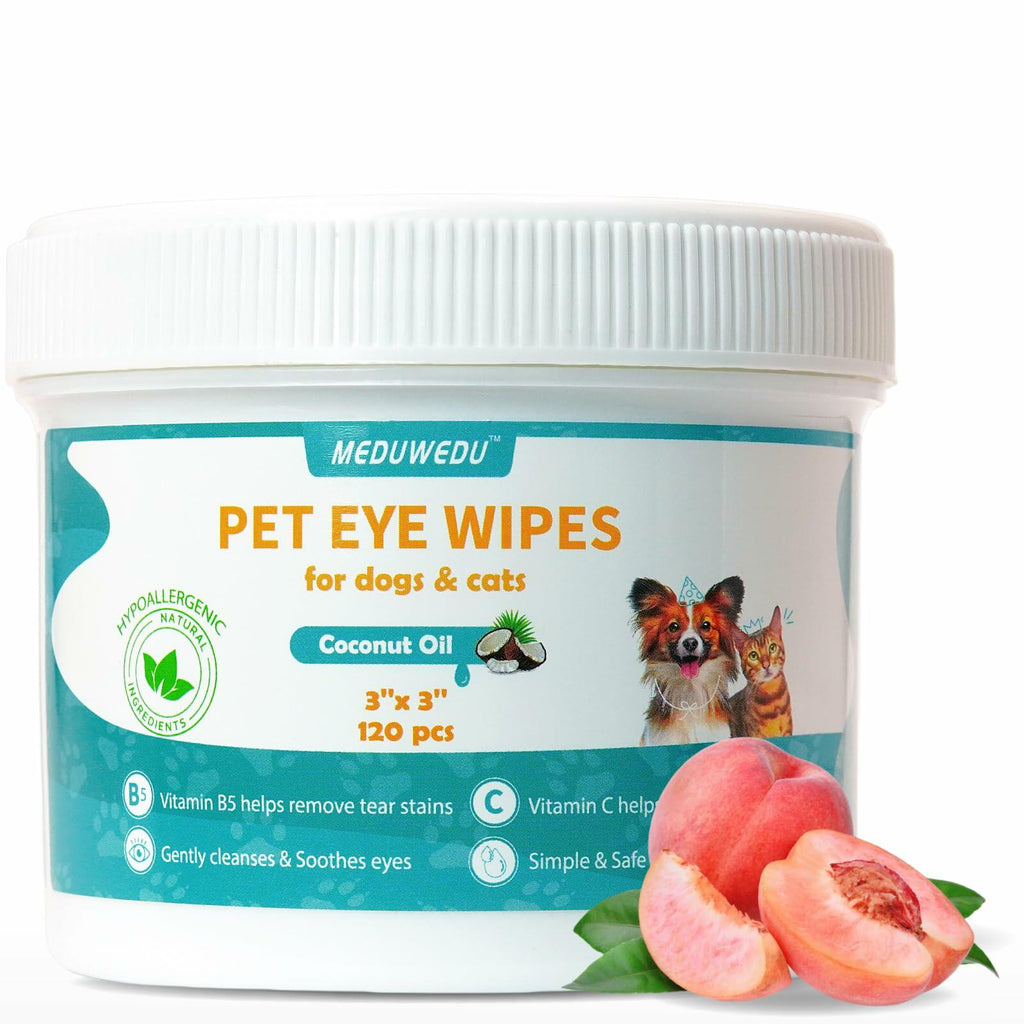 BestBy09/26 MEDUWEDU Dog & Cat Eye Wipes 120 Count Peach Scent Grooming Care