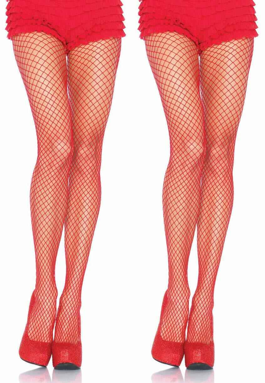 Leg Avenue Industrial Net Panty Hose 2 Pair Red Wide Fishnet Size One Size