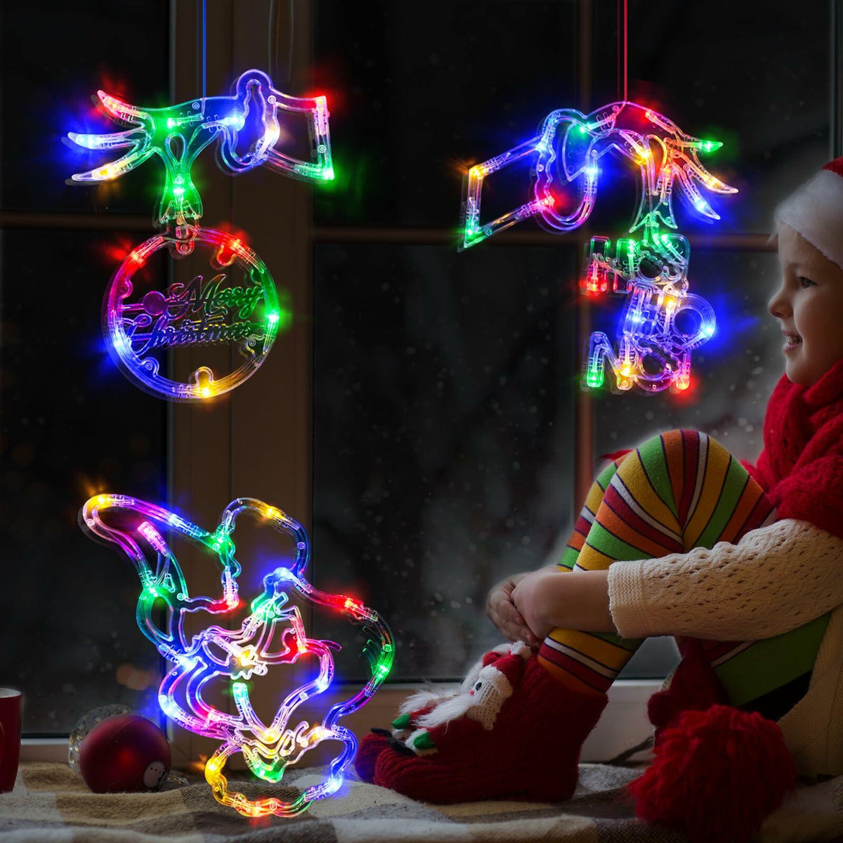 FASISOY 3 Pack Multi-Color Christmas Window Lights Battery Operated Timer