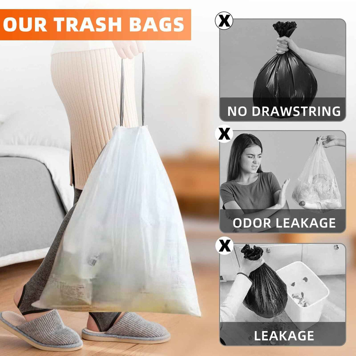 4 Gal Drawstring Trash Bags 57 Count White Small Garbage Can Liners