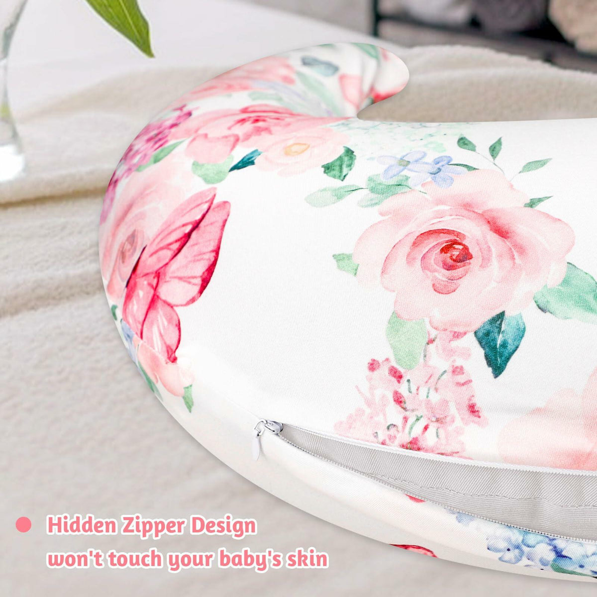 CARUILI Nursing Pillow Cover Pink Floral Ultra Soft Comfortable Only Case