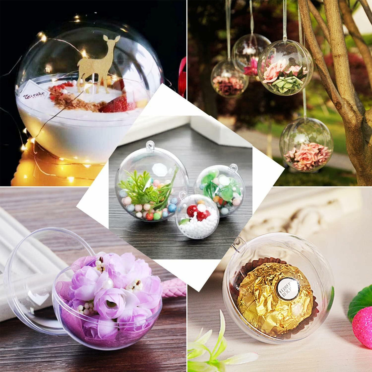 Ranchbtn 25pcs Clear Plastic Fillable Ornaments Various Sizes DIY Decor