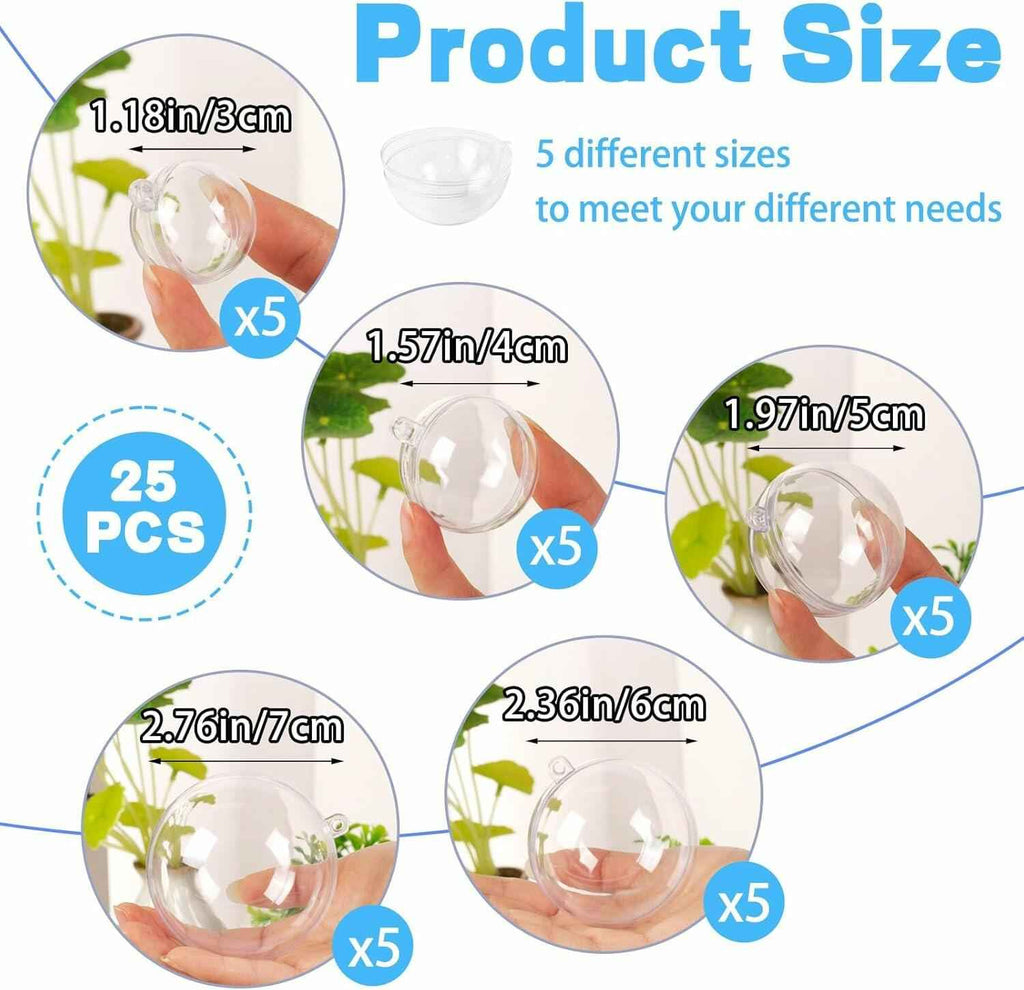 Ranchbtn 25pcs Clear Plastic Fillable Ornaments Various Sizes DIY Decor