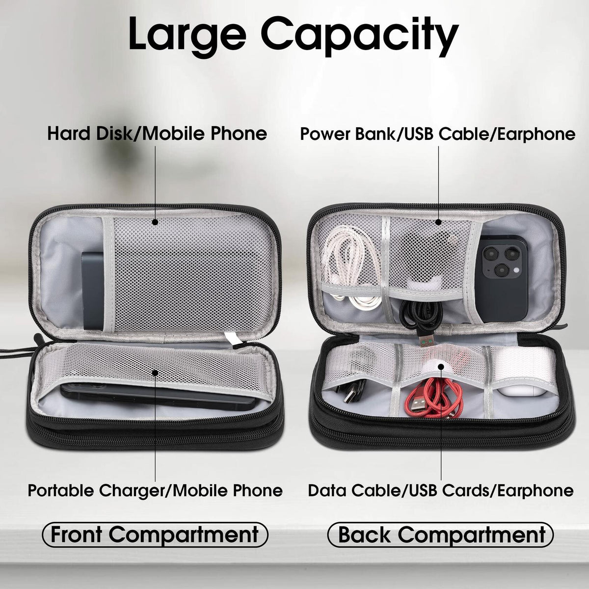 Arae Travel Electronic Organizer Pouch Black Double Layer Waterproof