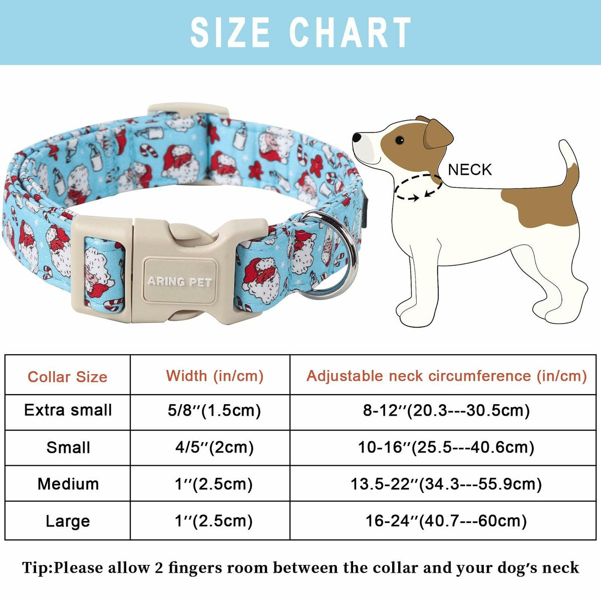 ARING PET Christmas Dog Collar Blue Adjustable Cotton Quick Release Puppy Collar