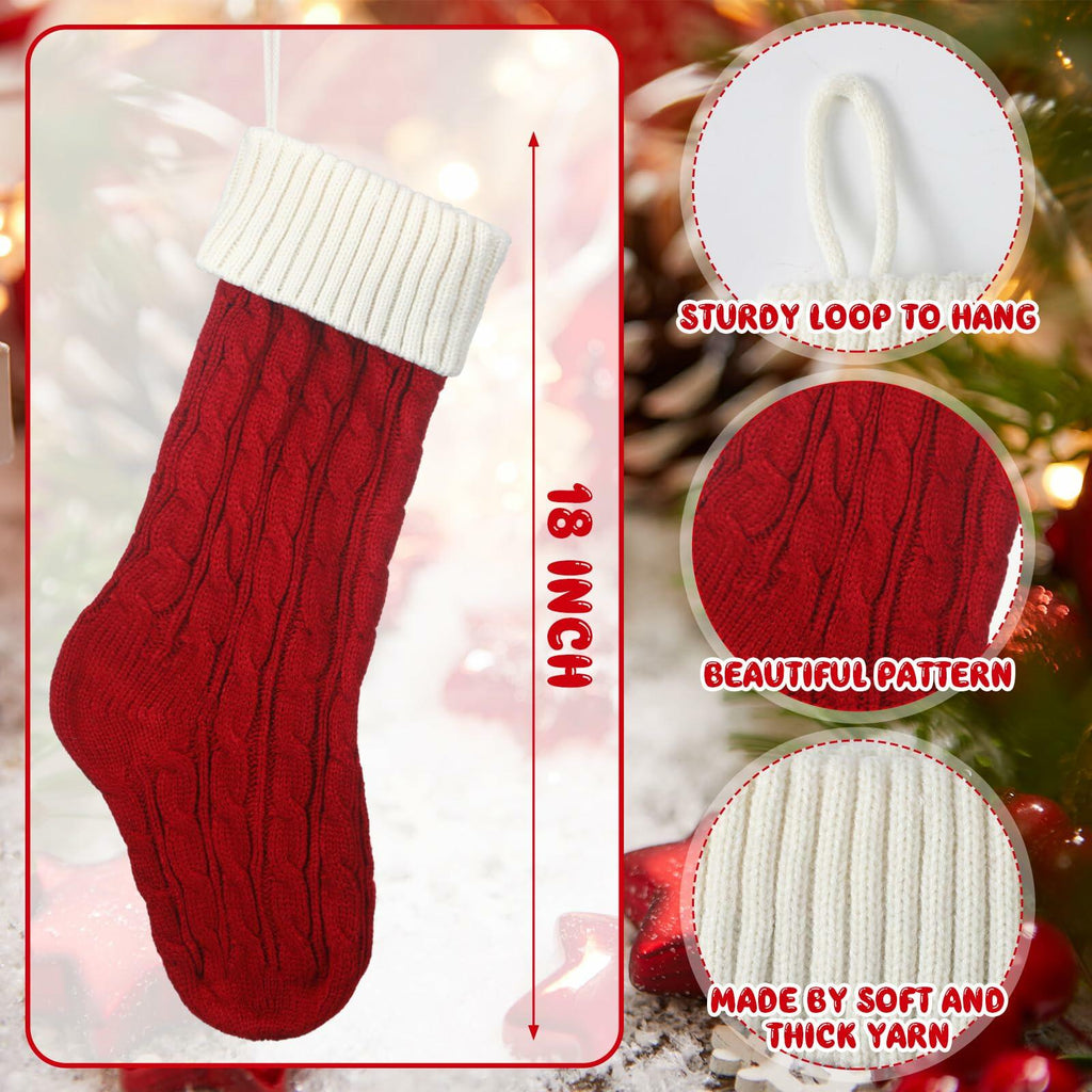 Geyoga 6 Pcs Dog Christmas Stocking Red White Knitted 18in Large Set