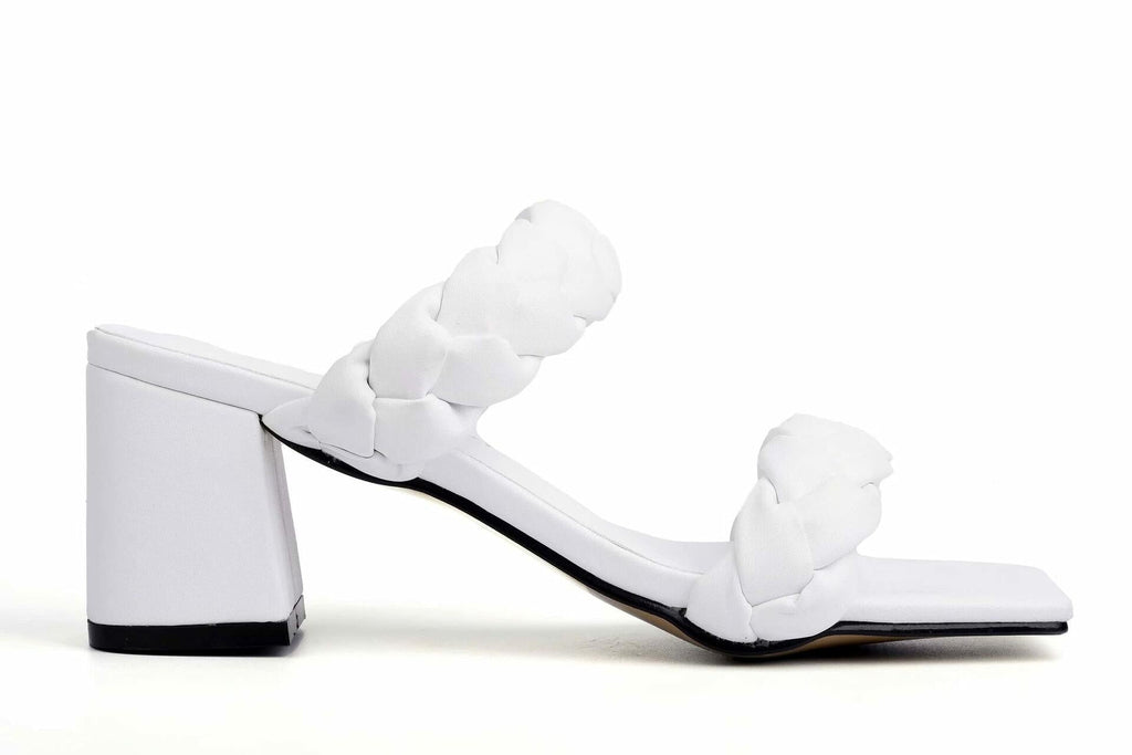 ComeShun Women Low Block Heel Mules Open Toe Ankle Strap White Size 6