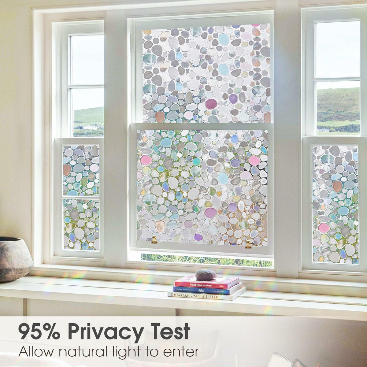 Viseeko 3D Pebble Stained Glass Privacy Film Rainbow 11.8x118in UV Protection