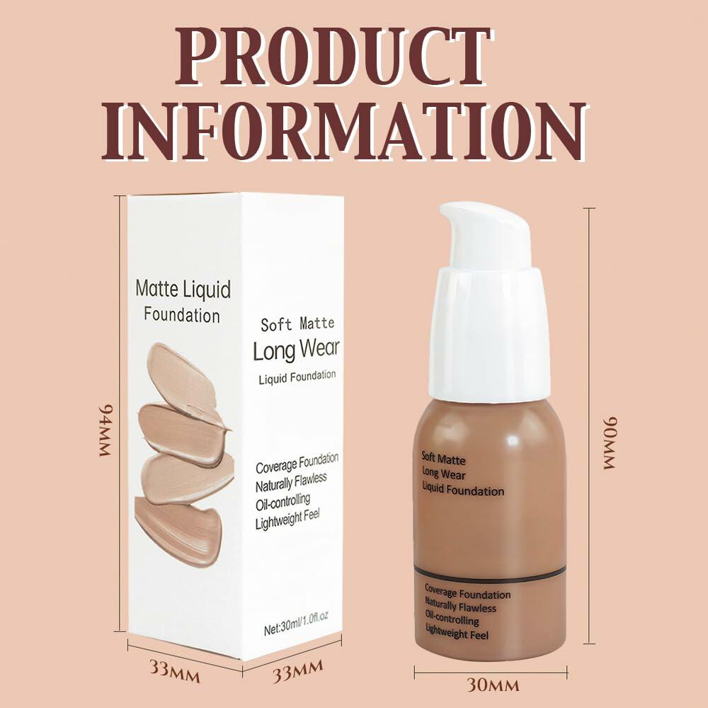 Matte Liquid Full Coverage Foundation 05#Tan 2 Pack Soft Matte 24HR Oil Control