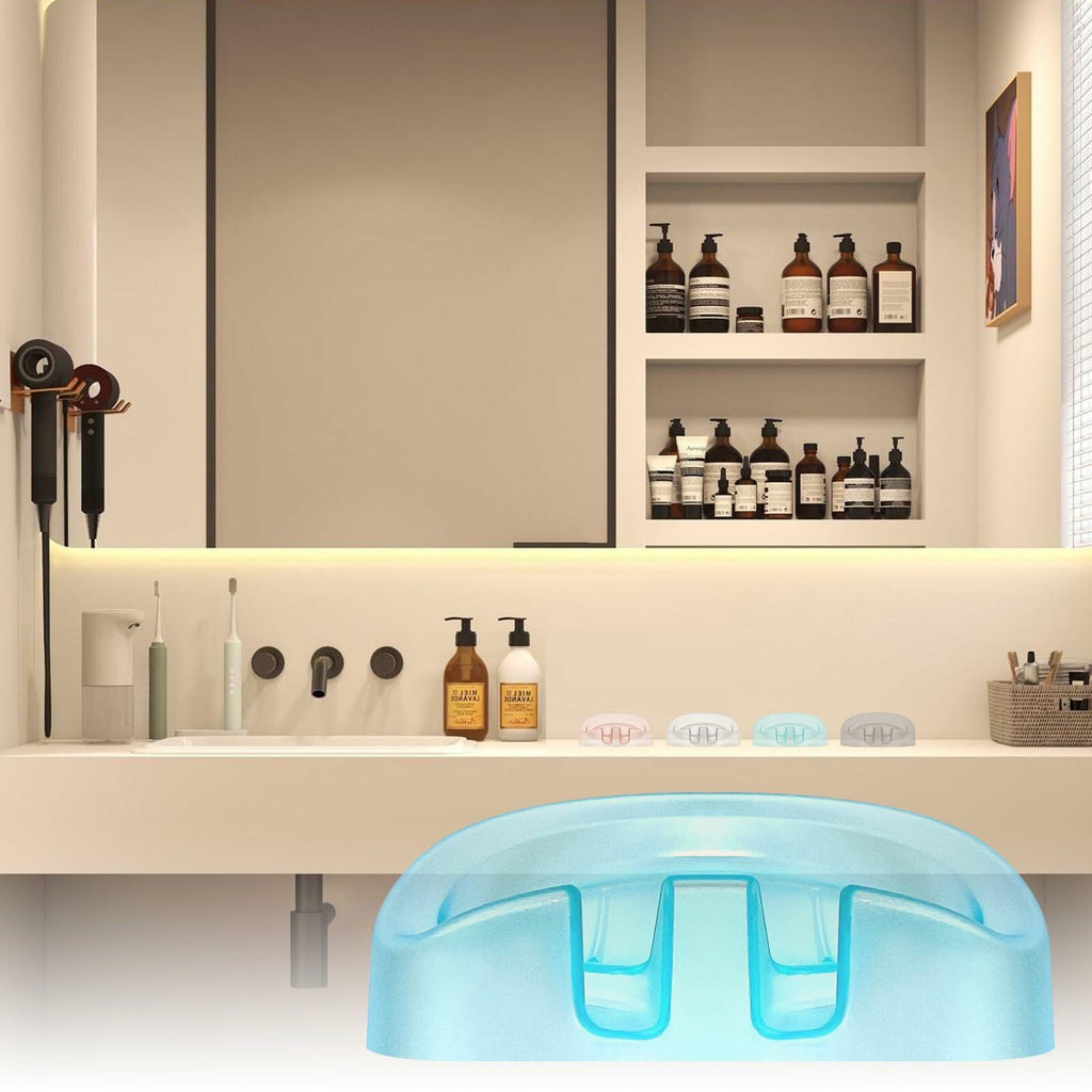 Self Draining Soap Dishes 2-Pack Waterfall Drainer Holder Blue Bathroom Kitchen