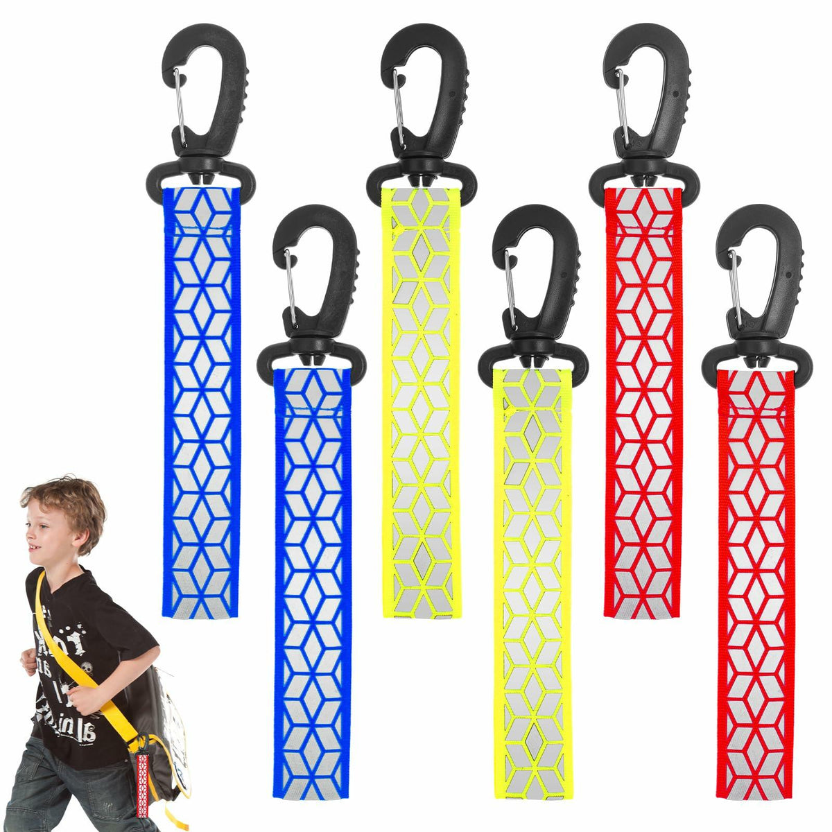 Grevosea 6Pcs Reflective Safety Key Chains Pendants Red Yellow Blue