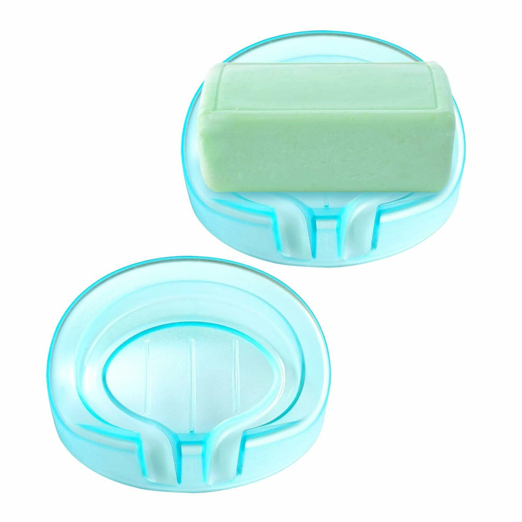 Self Draining Soap Dishes 2-Pack Waterfall Drainer Holder Blue Bathroom Kitchen
