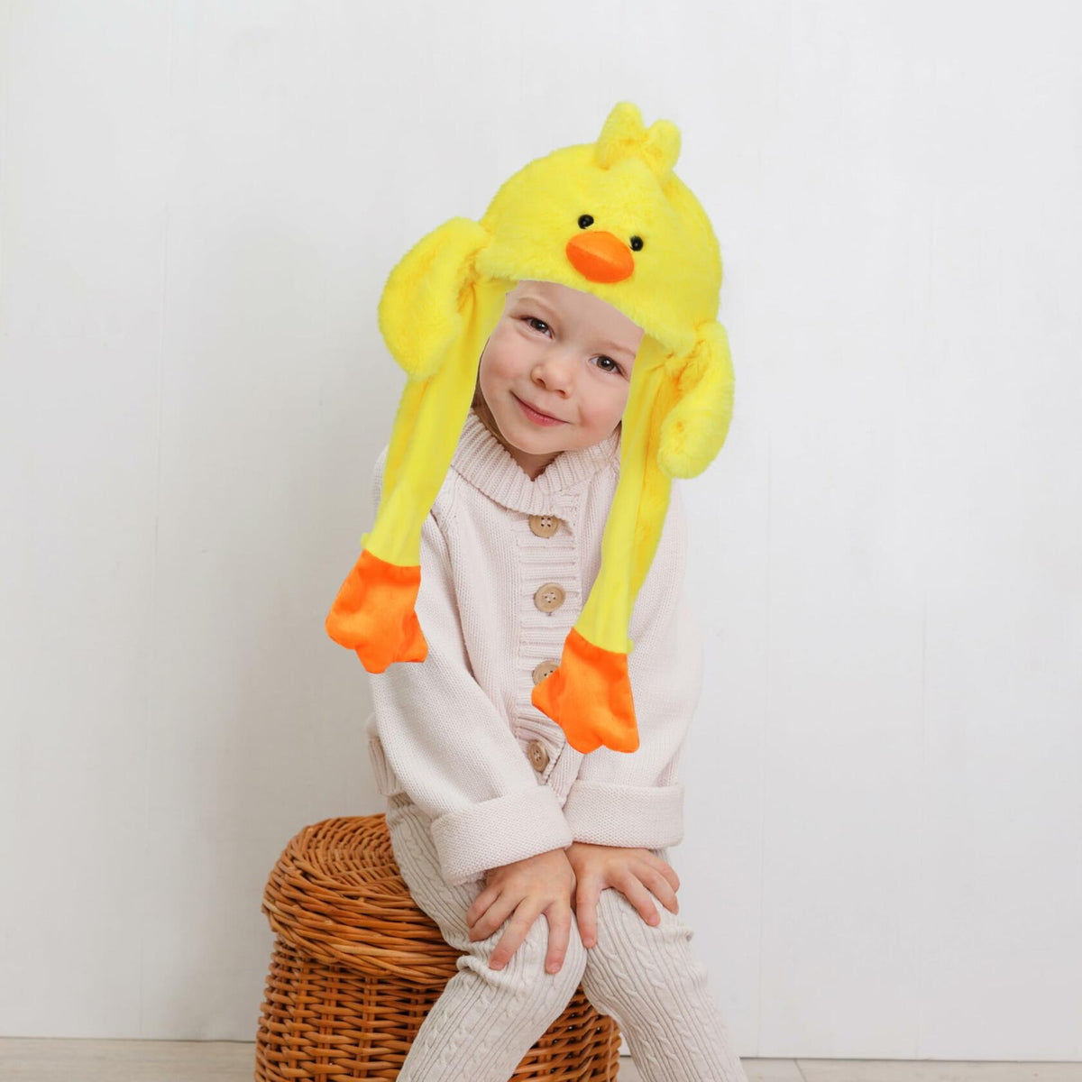 Bubblepompom Duck Plush Hat with Ears Yellow Size 22"