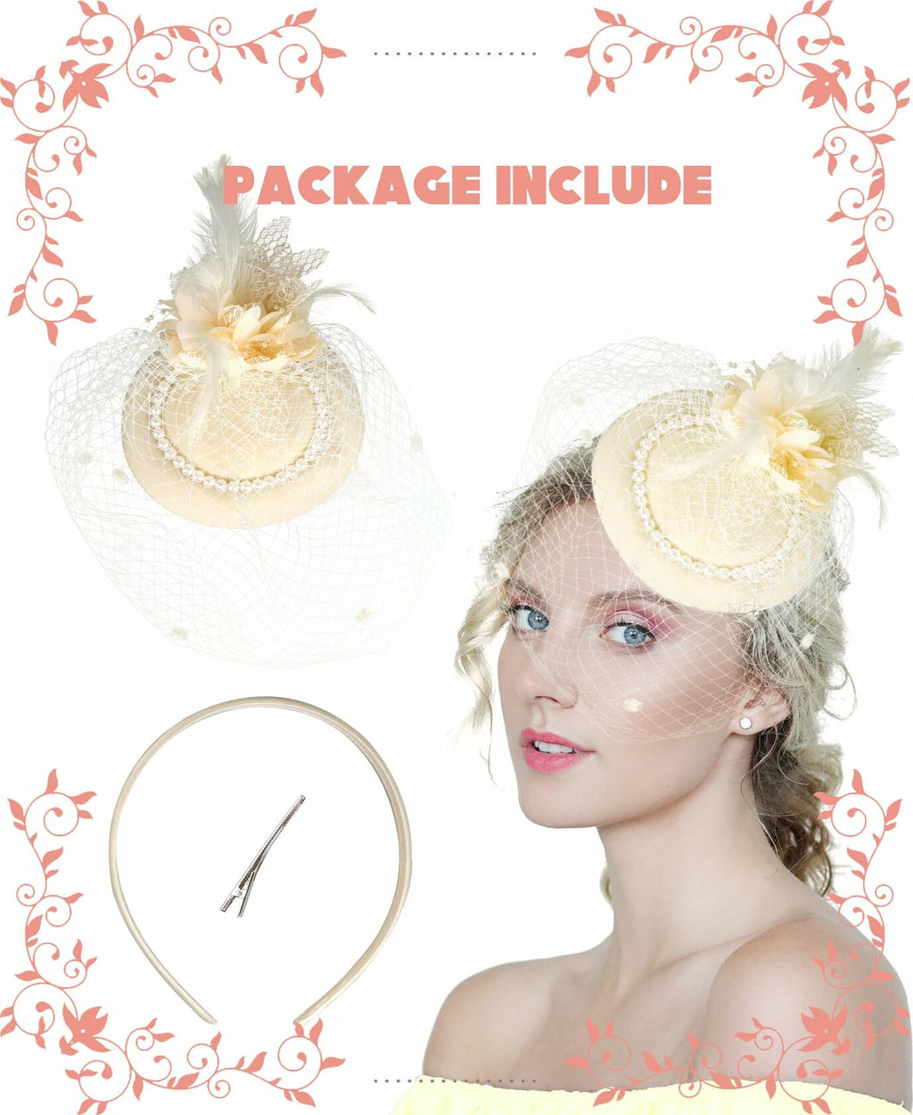 Kidukso Vintage Derby Fascinator Hat with Veil for Wedding Party
