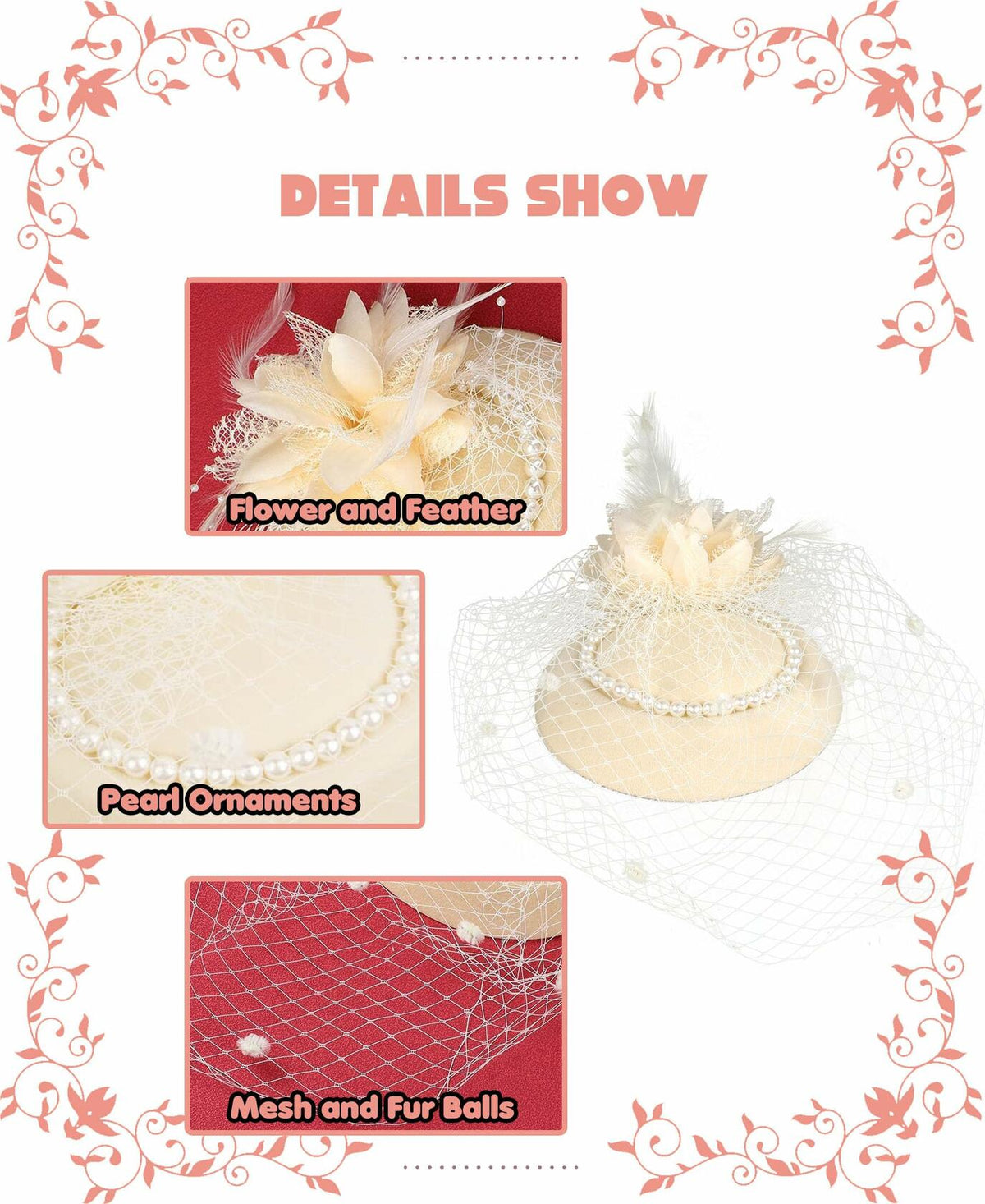 Kidukso Vintage Derby Fascinator Hat with Veil for Wedding Party