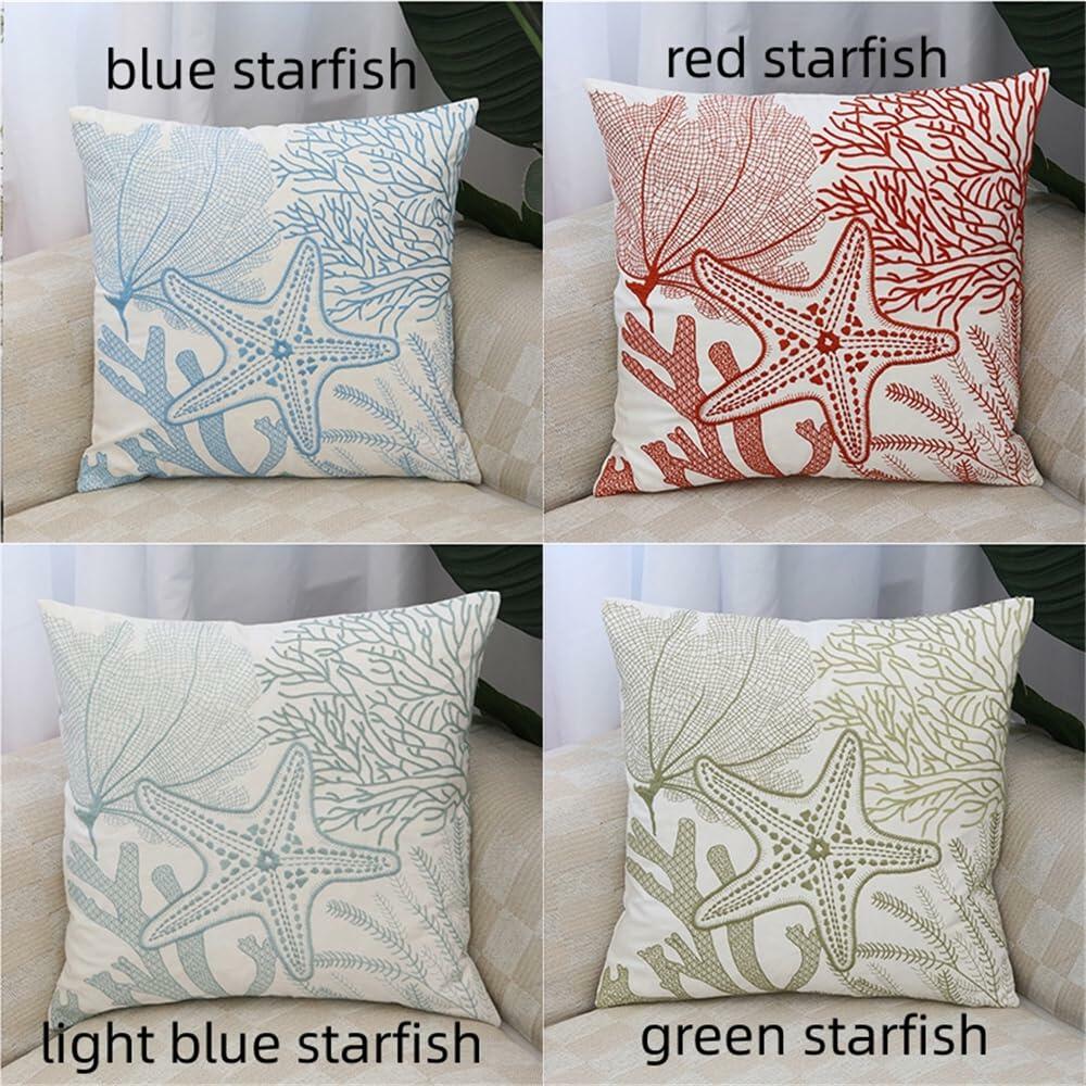 Starfish Pillow Cover Coral Leaf Blue Cushion Case 18x18 Inch 1PC