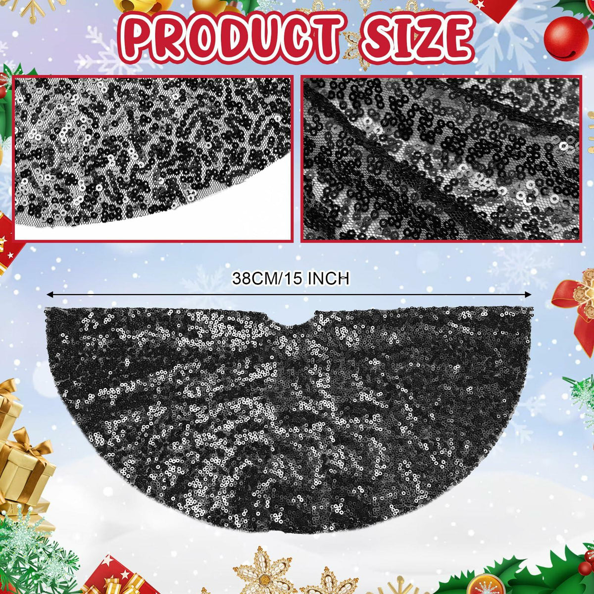 2 Pcs Black Sequin Tree Skirt 15 Inch Glitter Shiny Christmas Decoration