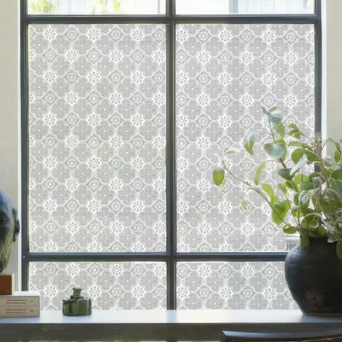 HYOUBALA Window Privacy Film UV Protection Non-Adhesive Begonia 17.5x78.7