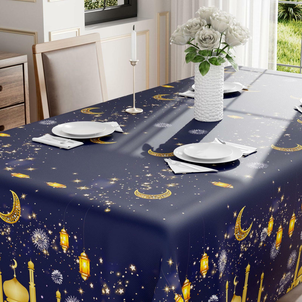 BOTB LIHM Eid Ramadan Tablecloth 60x84" Castle Lantern Stars & Moon