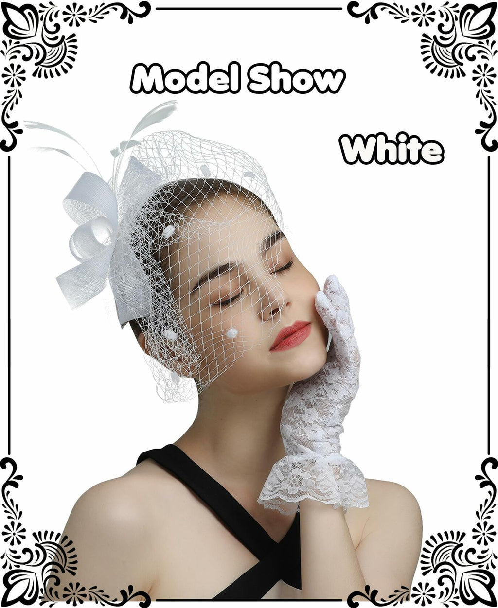 Kidukso Fascinators Hat Vintage 1930s Derby Mesh Veil Feathers White